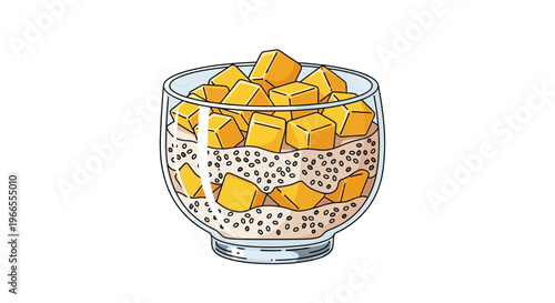 Mango Chia Pudding in Glass Bowl.