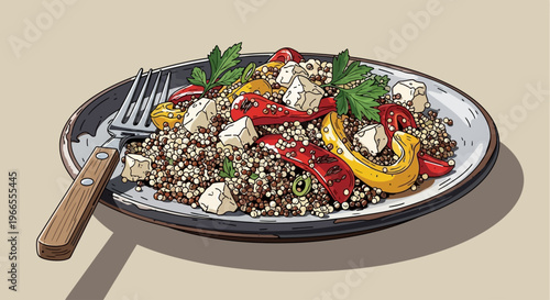 Quinoa Salad with Vegetables and Feta Cheese.