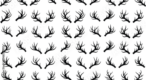 deer antlers silhouette set, stag horn collection, wildlife design elements, hunting trophy vector, animal horn shapes, black nature illustration pack