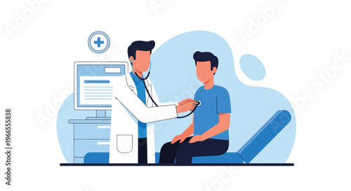 Doctor Check Health  of Patient with Stethoscope in Clinic Medical Checkup Vector Illustration