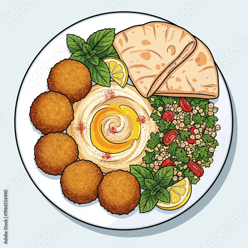 Middle Eastern Falafel Hummus and Salad Plate.
