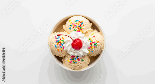 Delicious Ice Cream Sundae with Whipped Cream and Cherry