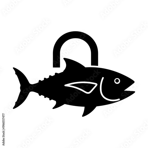 Bilde på lerret Silhouette of a Tuna Fish with an Unlocked Padlock