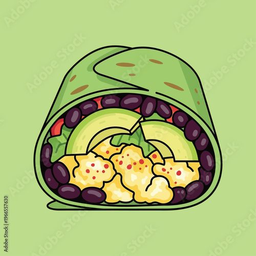 Delicious Burrito with Avocado and Cauliflower.