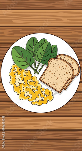 Scrambled Eggs with Spinach and Toast.