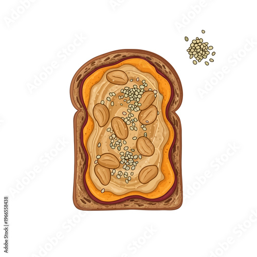 Slice of bread with sesame seeds inside.