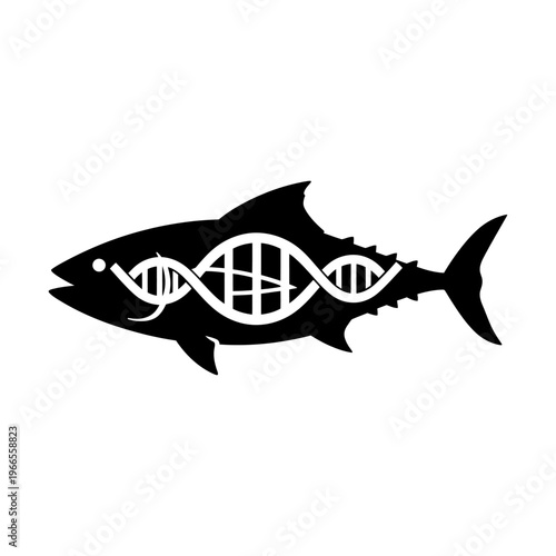 Tuna with DNA strand, genetics research and marine science