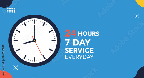 Professional service banner promotes 24 hours a day 7 days a week customer support and availability for business.