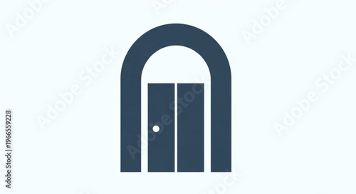 Stylized Dark Blue Doorway with Arched Top, Minimalist Design.
