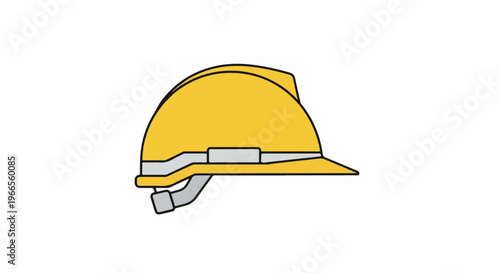 A simple line drawing of a yellow hard hat with a white chin strap on a plain white background.