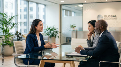 Asian Candidate Interviewed by HR Director and Manager in Modern Corporate Office