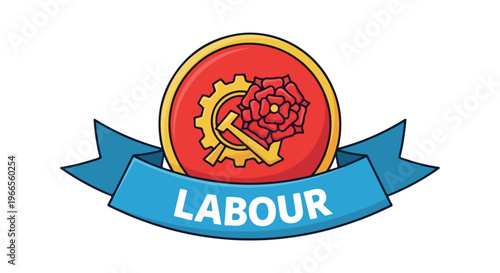 A close-up shot of the Labour Party logo with a red circle and blue banner on a white background.