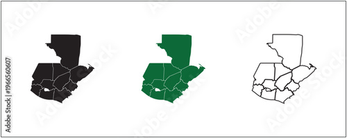 Central American Federation map silhouette set with solid outline and satellite style isolated on white