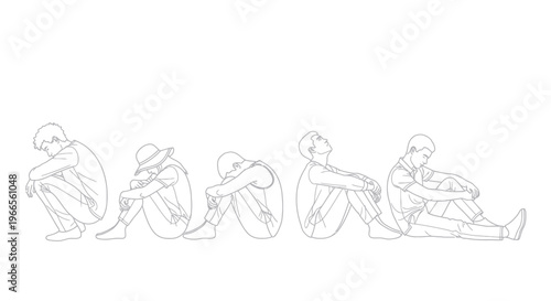 People sitting in various poses on the floor in a row