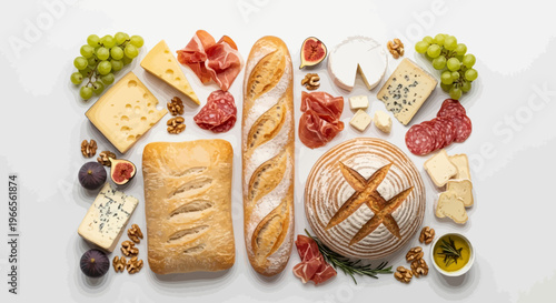Delicious charcuterie board with cheese bread and fruit