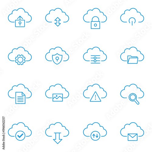 20 Modern Cloud Computing and Data Infrastructure Line Icons Set. Cloud Network and Database Hosting Line Icons for Mobile, App, UI.  Cloud Network and Database Hosting Line Icons for Mobile App UI.