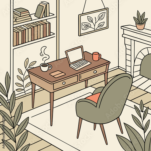 A home office with a desk and a chair