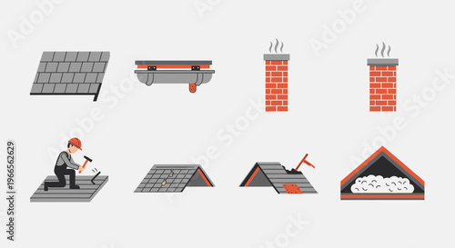 Roofing Materials and Construction Process Stages.