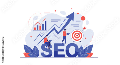 Search engine optimization and digital marketing strategy concept with professional team analyzing website growth and ranking.