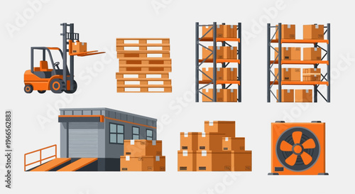 Warehouse Storage Boxes and Equipment Illustration.