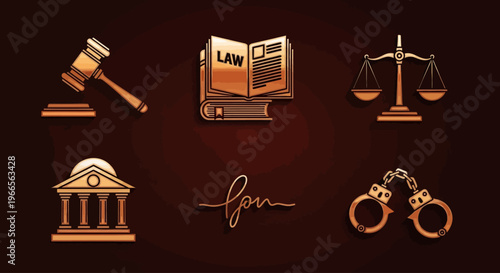 Law and Justice Icons Set Illustration.