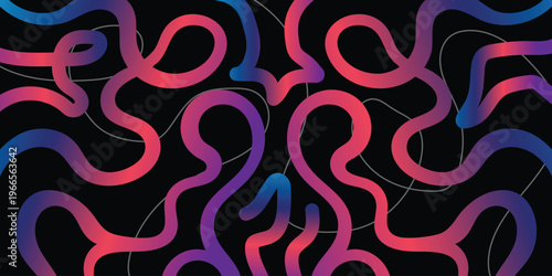 Abstract swirling lines in vibrant pink and blue hues create a dynamic modern design silhouette