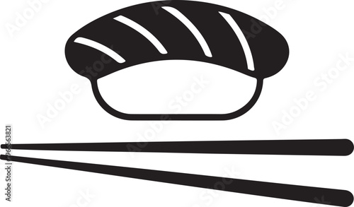 Japanese food - nigiri salmon sushi with chopsticks flat icon for apps and websites