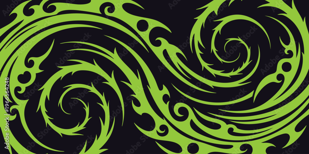 Fototapeta premium Vibrant green tribal swirls create an abstract and dynamic design a striking silhouette high-quality professional