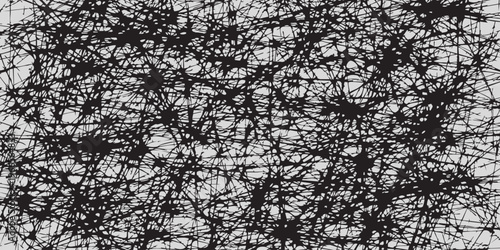 Abstract black lines create a chaotic textured pattern against a light grey background silhouette high-quality