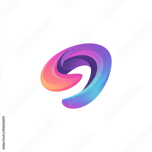 A colorful swirl logo with a gradient of pink, purple, and blue hues on a white background