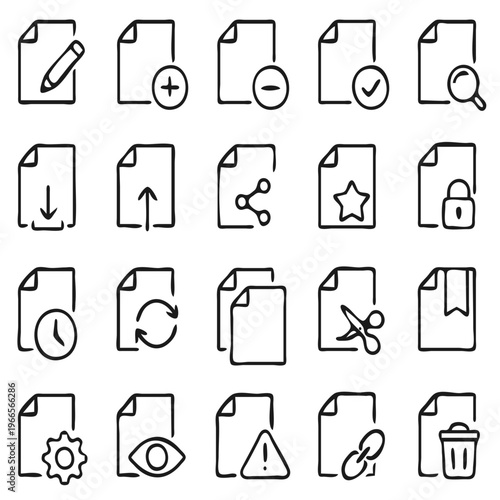 Content Edit and Document Management Thin Line Icons Set File Operations Text Formatting Upload Download Share Vector
