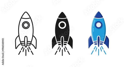 Three colorful rockets blast off into space with tybvplk design elements