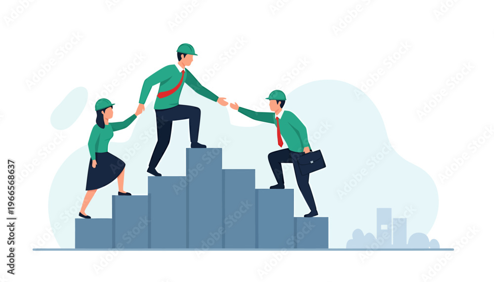 Obraz premium Teamwork and Collaboration Helping Each Other Climb Stairs.