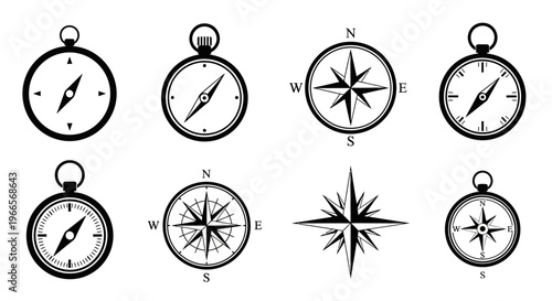 Various compass illustrations displayed on a white background for navigation reference tybvplk