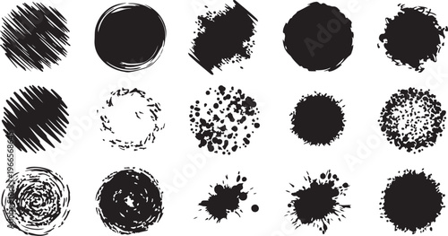 Collection of various black ink strokes, scribbles, and hand drawn shapes and numbers on a white background