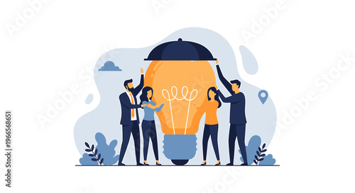 Teamwork and collaboration to create a bright idea lightbulb.