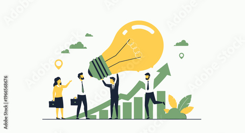 Teamwork and Innovation Concept with Giant Light Bulb.