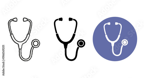 Medical stethoscope icons in various styles and colors are displayed