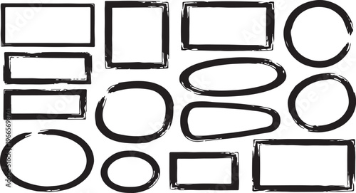 Collection of various black ink strokes, scribbles, and hand drawn shapes and numbers on a white background