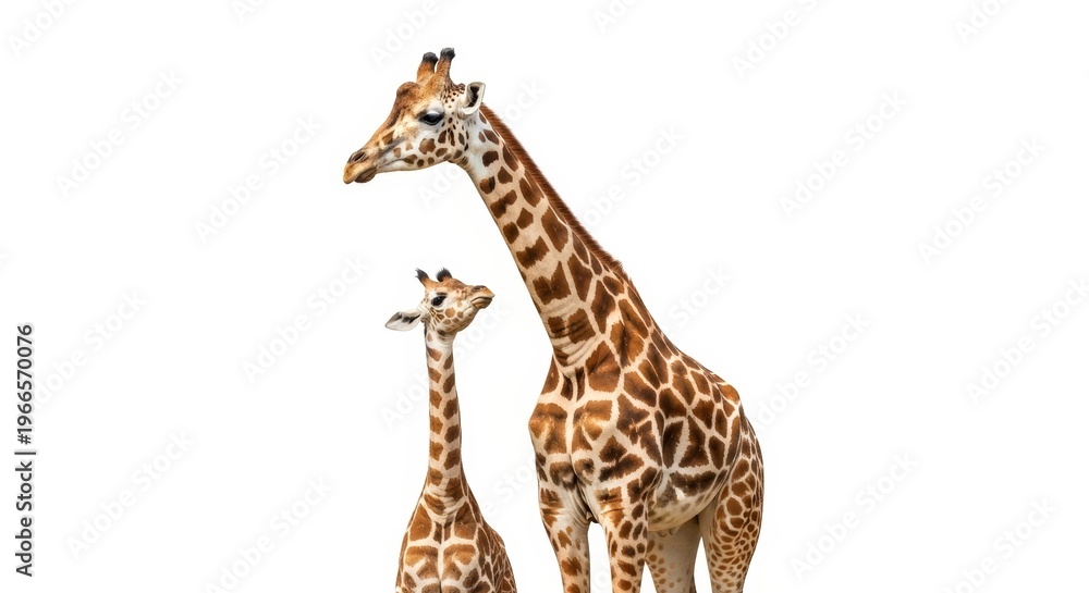 Obraz premium Adult Giraffe and Baby Giraffe Side View Portrait