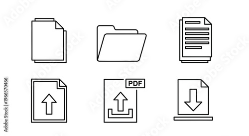 Collection of icons representing various document and file management actions like uploading, downloading, and organization