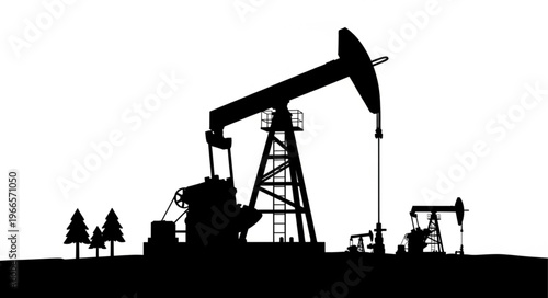 Silhouette of Oil Pumps Extracting Resources in a Field.