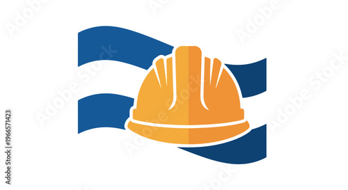 Logo of a yellow hard hat with blue wavy lines on a white background, symbolizing construction or safety.