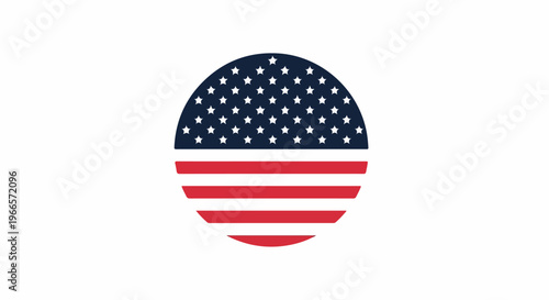 Graphic representation of the United States flag in a circular design on a white background.