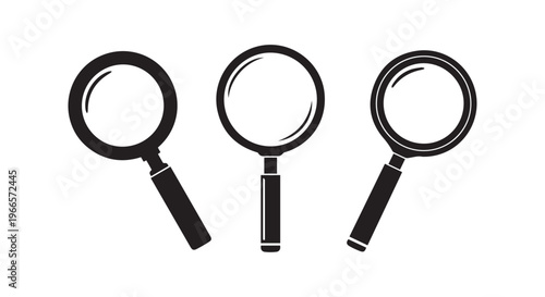 Three magnifying glasses for investigation and research purposes