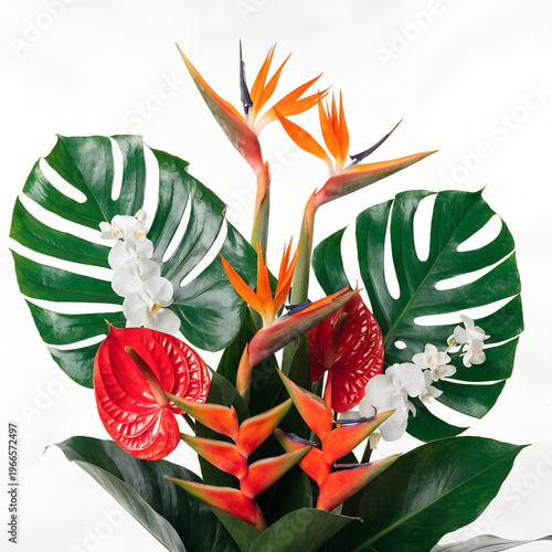 Green cut leaves and flowers, bouquet of flowers