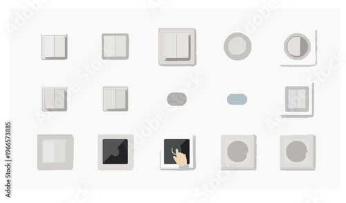 Electric switch vector set with modern wall switches dimmer and socket controls in realistic flat style