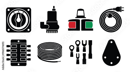 Set of black boat parts icons. vector illustration isolated on transparent background