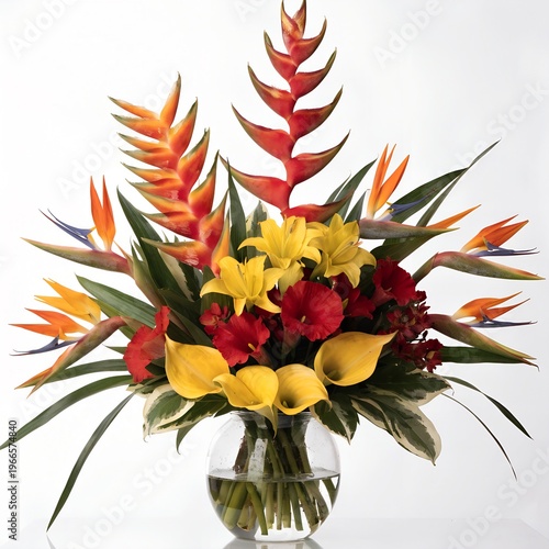 bouquet of colorful flowers, Green and yellow flowers inside a pot.