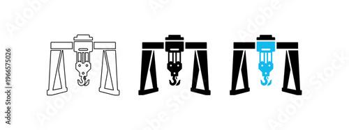 Gantry Crane Vector Icon Set for Industrial Lifting and Construction Engineering Projects